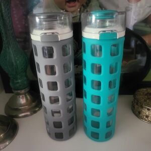 Ello Gray and Teal Glass Water Bottles